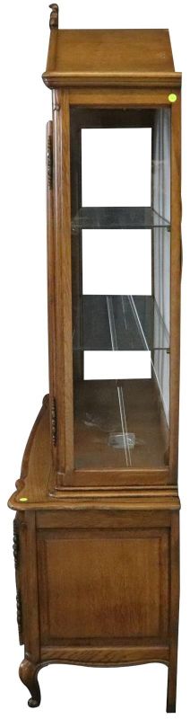 China Cabinet Louis XV Rococo Vintage French 1950 Oak Wood Glass Doors