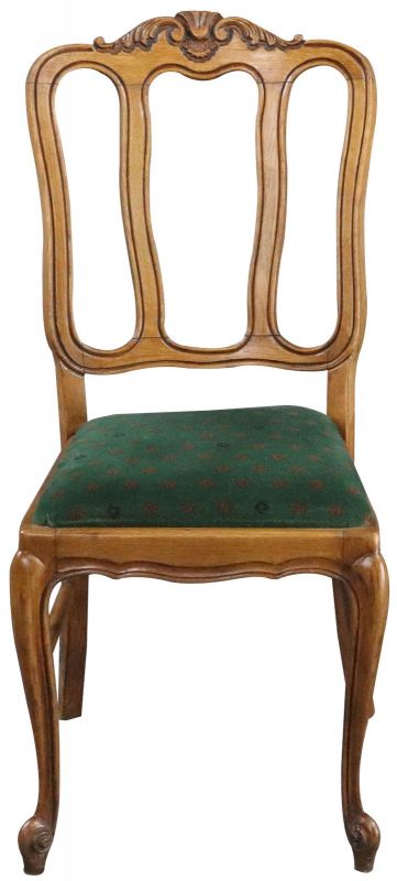 Dining Chairs Louis XV Rococo Green Upholstery French Vintage 1950 Oak Set 6