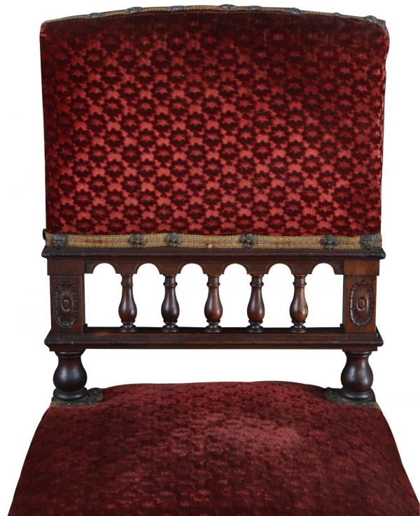 Dining Chairs Antique French Renaissance Set 16 Red Upholstery 
