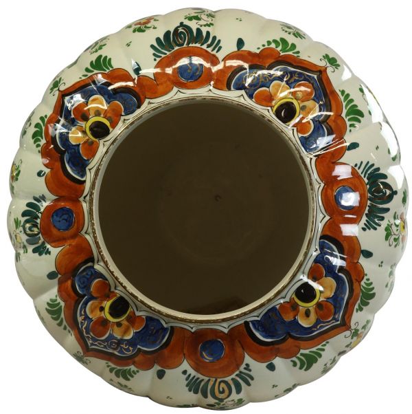 Vase Polychrome Delft 1930 Flowers Birds Lion Green Orange Gold Blue HandPainted