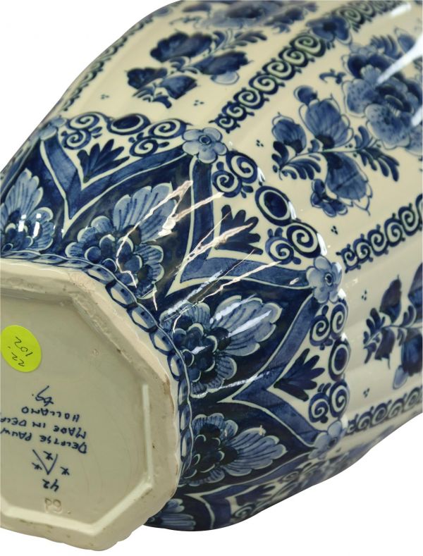 Vase Delftse Pauw Blue White Vintage Delft Hand-Painted Flowers Lion Lid Ceramic