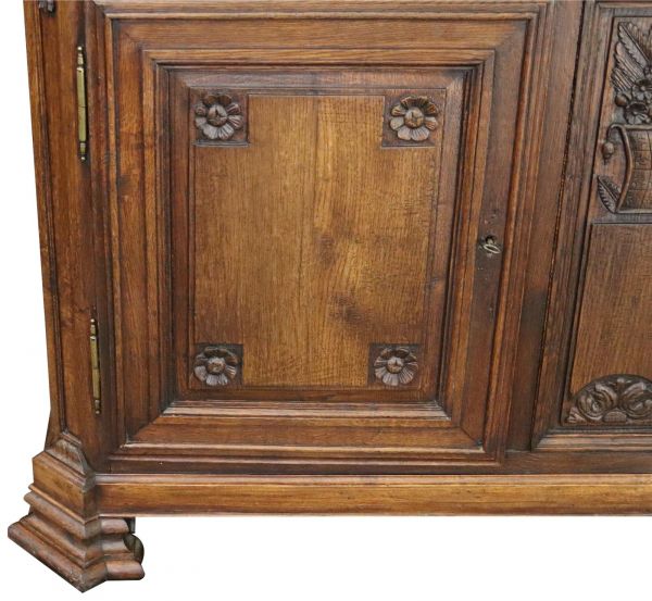 Sideboard French Country Farmhouse Antique 1800 Oak Wood Carved Flowers