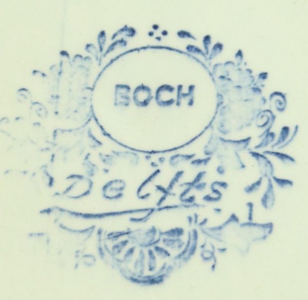 Vintage Plate Signed Chattel Boch Blue Delft Windmill White Black Cerami