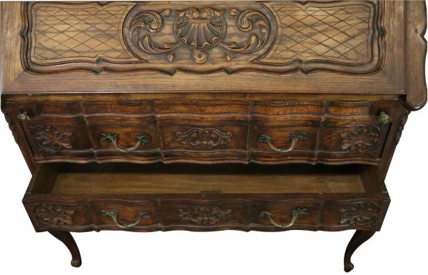 Secretary Bookcase French Country Farmhouse Vintage 1930 Oak Wood Paned Glass