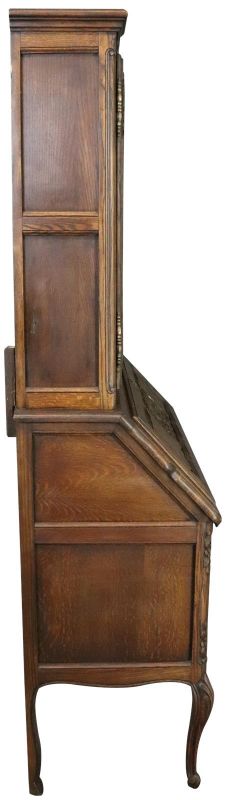 Secretary Bookcase French Country Farmhouse Vintage 1930 Oak Wood Paned Glass