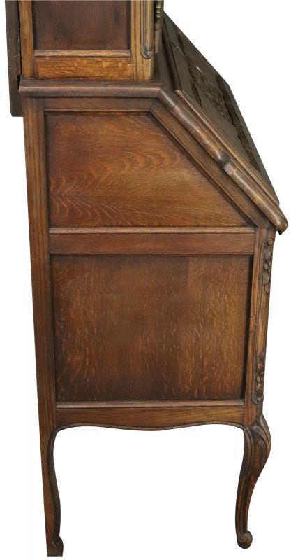Secretary Bookcase French Country Farmhouse Vintage 1930 Oak Wood Paned Glass