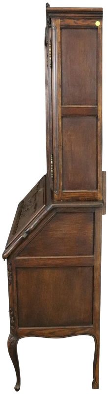 Secretary Bookcase French Country Farmhouse Vintage 1930 Oak Wood Paned Glass