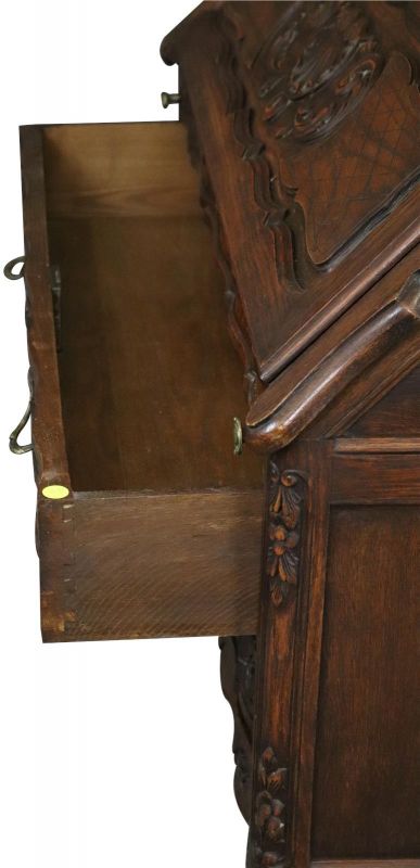 Secretary Bookcase French Country Farmhouse Vintage 1930 Oak Wood Paned Glass