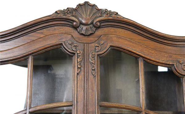 Secretary Bookcase French Country Farmhouse Vintage 1930 Oak Wood Paned Glass