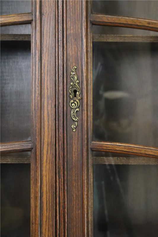 Secretary Bookcase French Country Farmhouse Vintage 1930 Oak Wood Paned Glass