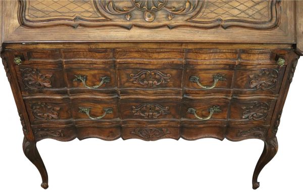 Secretary Bookcase French Country Farmhouse Vintage 1930 Oak Wood Paned Glass