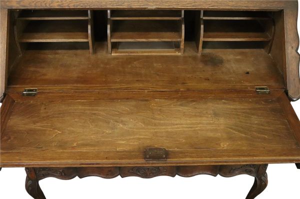 Secretary Bookcase French Country Farmhouse Vintage 1930 Oak Wood Paned Glass