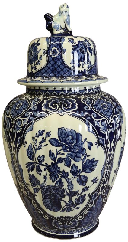 Vintage Ginger Jar Vase Delft Blue and White Royal Sphinx Boch Lion 1950