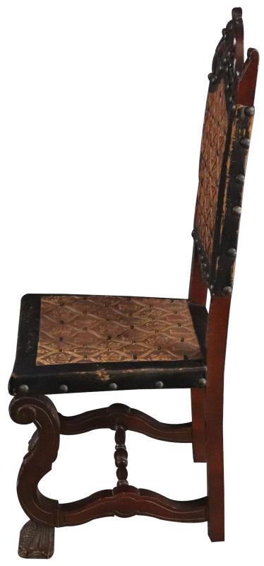 Dining Chairs Renaissance Castle Lions Set 4 Embossed Leather Mahogany Wood