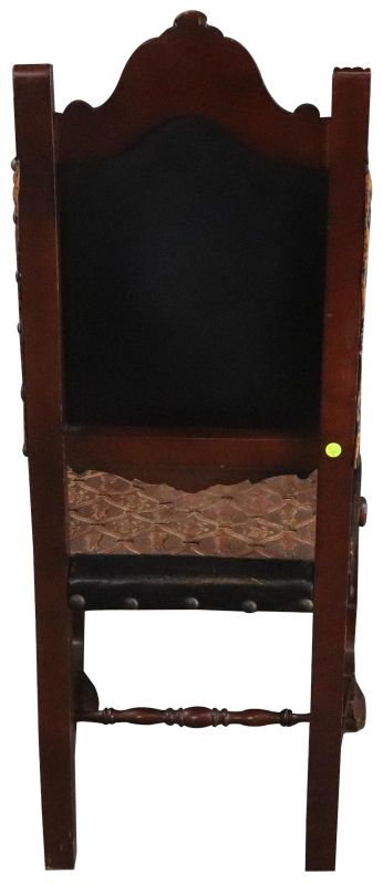 Dining Chairs Renaissance Castle Lions Set 4 Embossed Leather Mahogany Wood