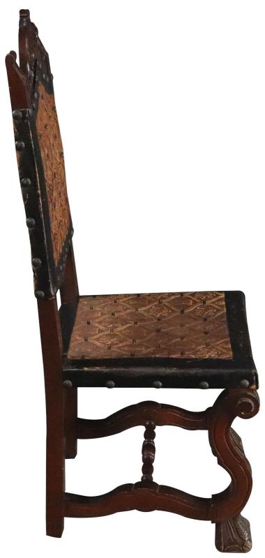 Dining Chairs Renaissance Castle Lions Set 4 Embossed Leather Mahogany Wood