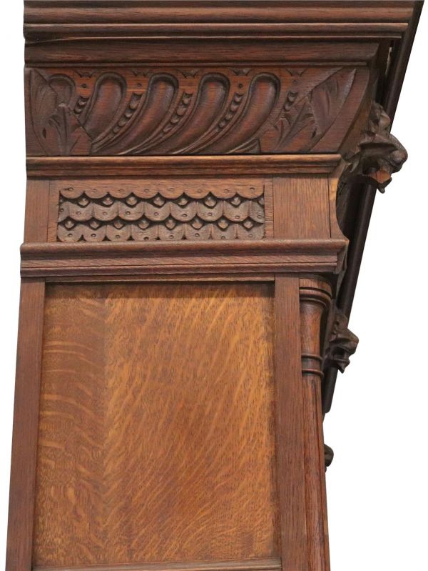 Buffet Mechelen Renaissance Antique 1890 Oak Wood Green Red Stained Glass