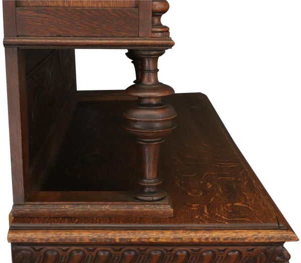 Buffet Mechelen Renaissance Antique 1890 Oak Wood Green Red Stained Glass