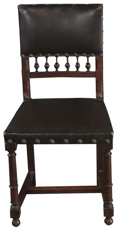Dining Chairs Henry II Renaissance Walnut Brown Leather 1920 French Set 6
