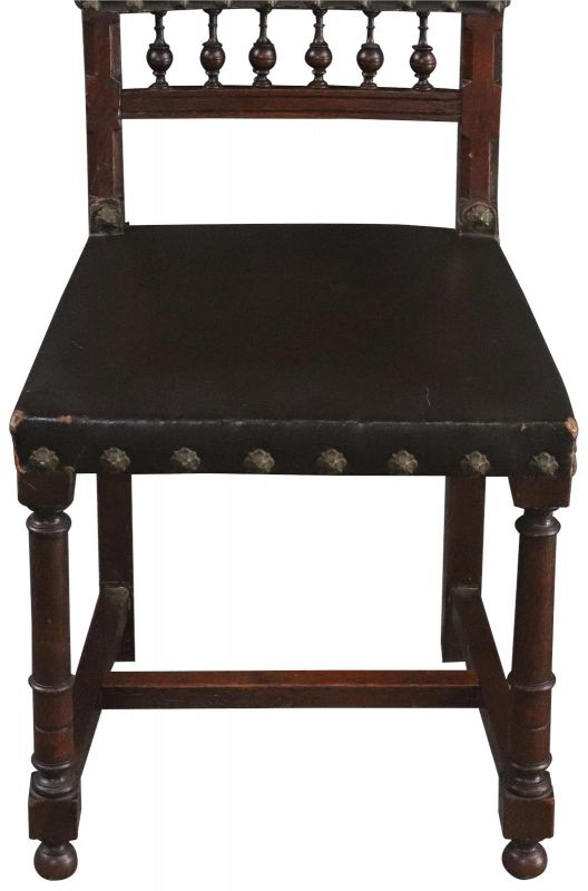 Dining Chairs Henry II Renaissance Walnut Brown Leather 1920 French Set 6