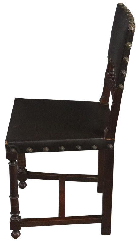 Dining Chairs Henry II Renaissance Walnut Brown Leather 1920 French Set 6