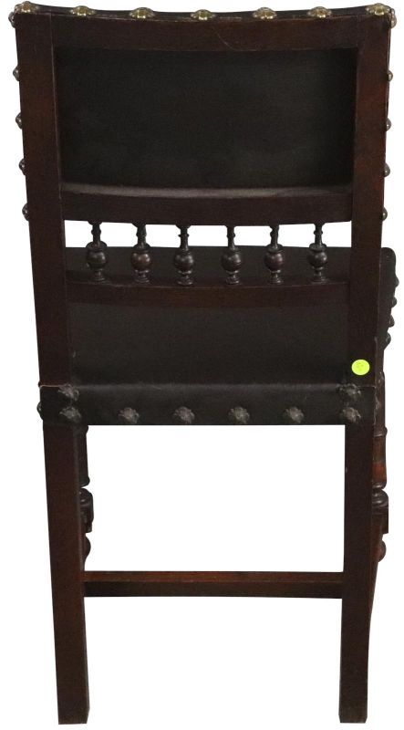 Dining Chairs Henry II Renaissance Walnut Brown Leather 1920 French Set 6
