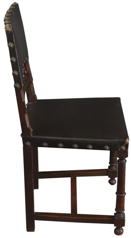 Dining Chairs Henry II Renaissance Walnut Brown Leather 1920 French Set 6
