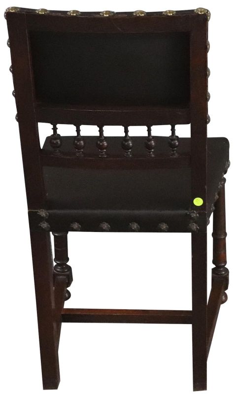 Dining Chairs Henry II Renaissance Walnut Brown Leather 1920 French Set 6