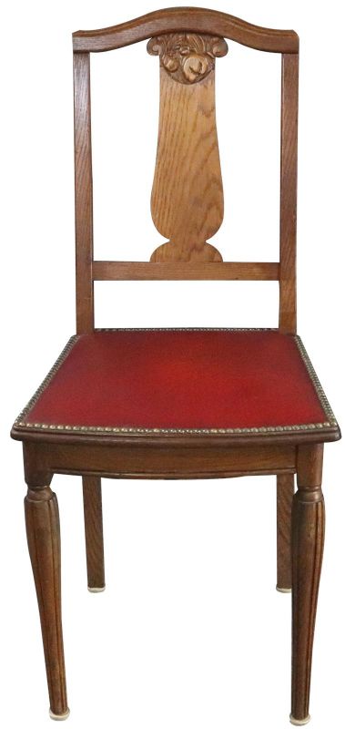 Dining Chairs Art Deco 1920 French Set 6 Oak Red Vinyl Mid-Century Modern