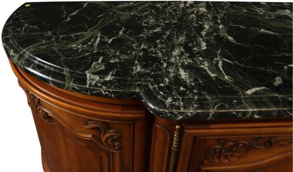 Sideboard Louis XV Rococo Vintage 1950 Green Marble Top Walnut Wood French