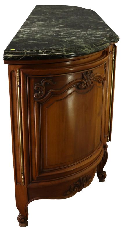 Sideboard Louis XV Rococo Vintage 1950 Green Marble Top Walnut Wood French