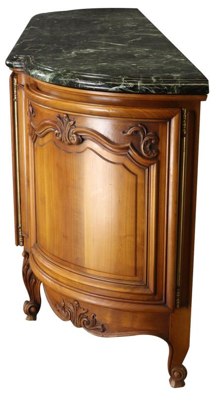 Sideboard Louis XV Rococo Vintage 1950 Green Marble Top Walnut Wood French