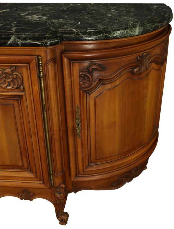 Sideboard Louis XV Rococo Vintage 1950 Green Marble Top Walnut Wood French