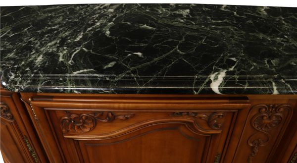 Sideboard Louis XV Rococo Vintage 1950 Green Marble Top Walnut Wood French