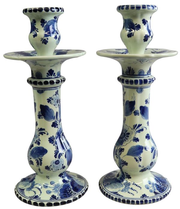 Candlesticks Candlestick Regina Blue Delft Flowers Floral White Black Pai 22-133