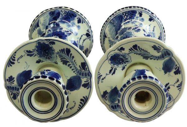 Candlesticks Candlestick Regina Blue Delft Flowers Floral White Black Pai 22-133