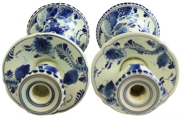 Candlesticks Candlestick Regina Blue Delft Flowers Floral White Black Pai 22-133