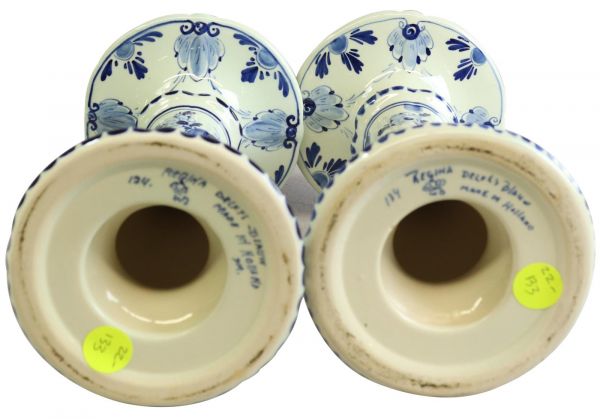 Candlesticks Candlestick Regina Blue Delft Flowers Floral White Black Pai 22-133