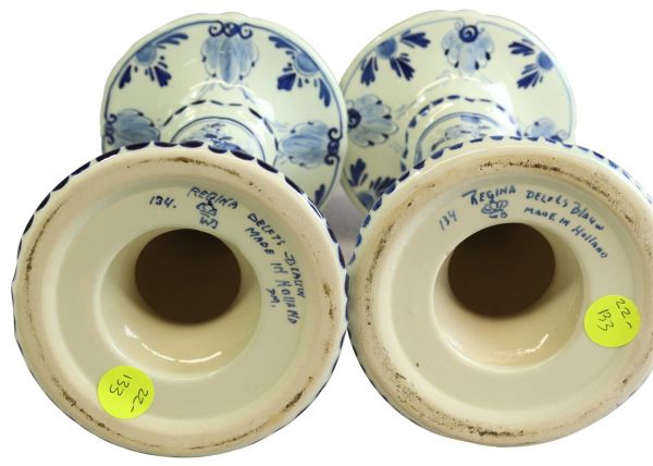 Candlesticks Candlestick Regina Blue Delft Flowers Floral White Black Pai 22-133