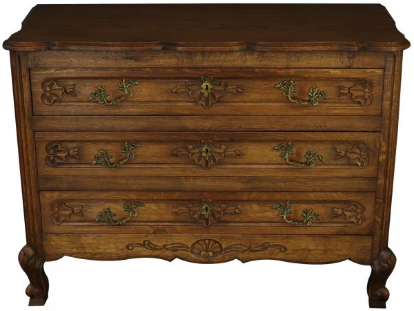 Chest of Drawers Louis XV French Rococo Oak Wood Vintage 1930, 3-Drawer