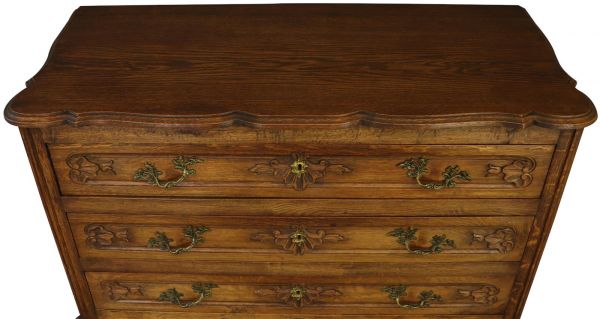 Chest of Drawers Louis XV French Rococo Oak Wood Vintage 1930, 3-Drawer
