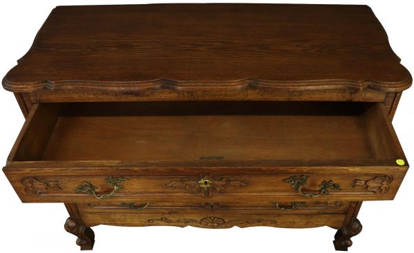Chest of Drawers Louis XV French Rococo Oak Wood Vintage 1930, 3-Drawer
