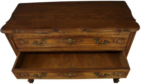 Chest of Drawers Louis XV French Rococo Oak Wood Vintage 1930, 3-Drawer