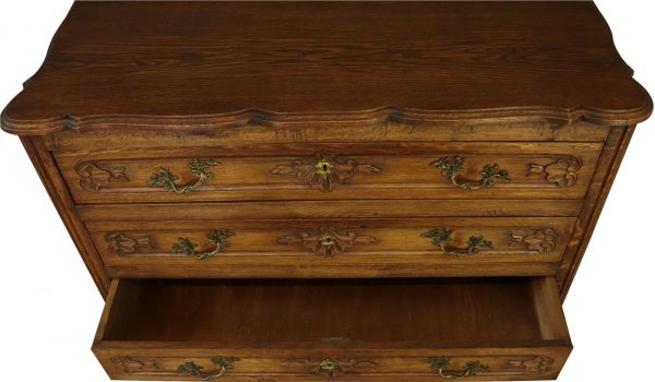 Chest of Drawers Louis XV French Rococo Oak Wood Vintage 1930, 3-Drawer