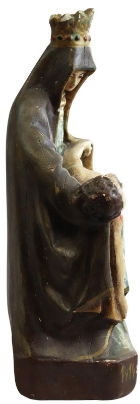 Sculpture Statue Religious Our Lady of Lede Madonna Antique Glass Chalkware Wood