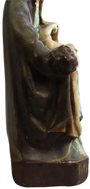 Sculpture Statue Religious Our Lady of Lede Madonna Antique Glass Chalkware Wood