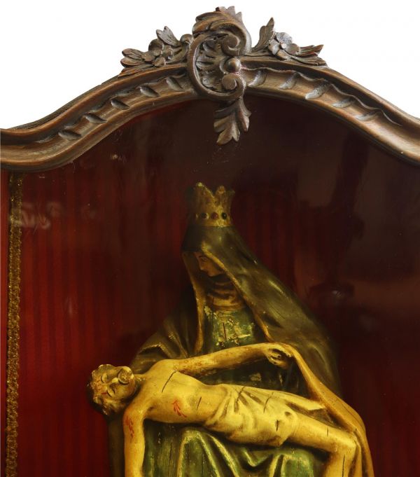 Sculpture Statue Religious Our Lady of Lede Madonna Antique Glass Chalkware Wood