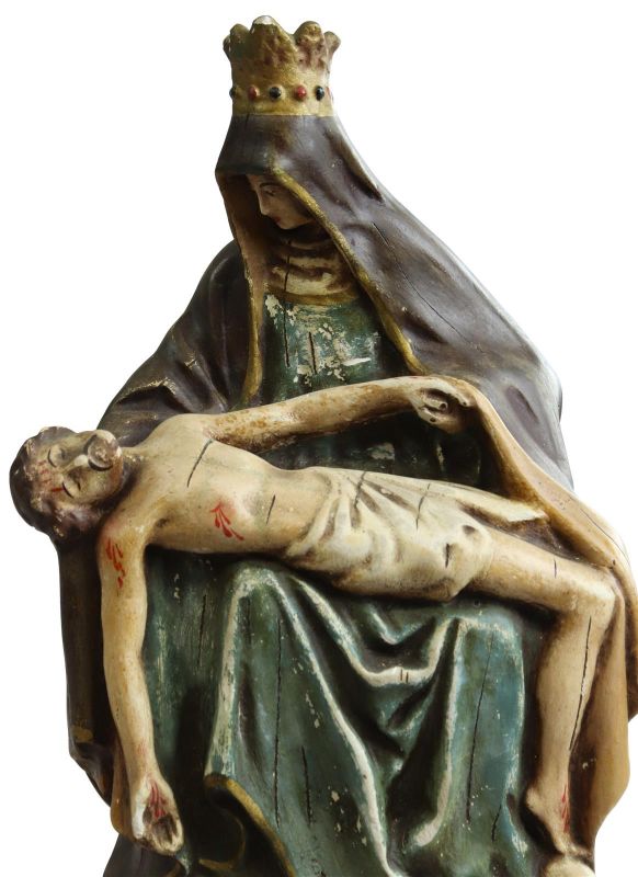 Sculpture Statue Religious Our Lady of Lede Madonna Antique Glass Chalkware Wood