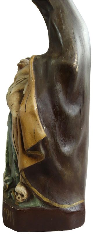Sculpture Statue Religious Our Lady of Lede Madonna Antique Glass Chalkware Wood