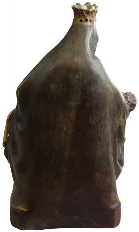 Sculpture Statue Religious Our Lady of Lede Madonna Antique Glass Chalkware Wood